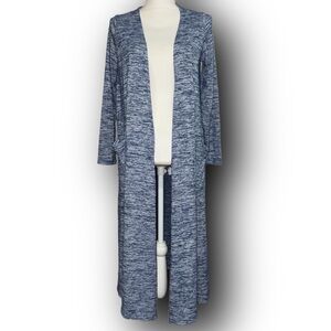 Open Front Heathered Blue Long Sleeve Duster Cardigan